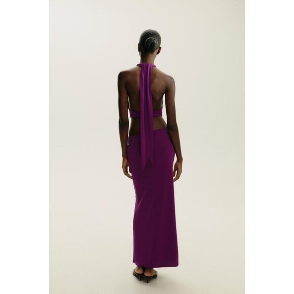 ZARA GATHERED HALTER LONG DRESS - Picture 6 of 10